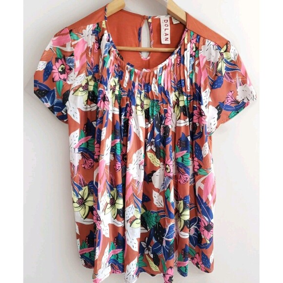 Dolan Anthropologie Blouse Women's Small Brown Floral Pleated  Terra Cotta - Picture 1 of 8